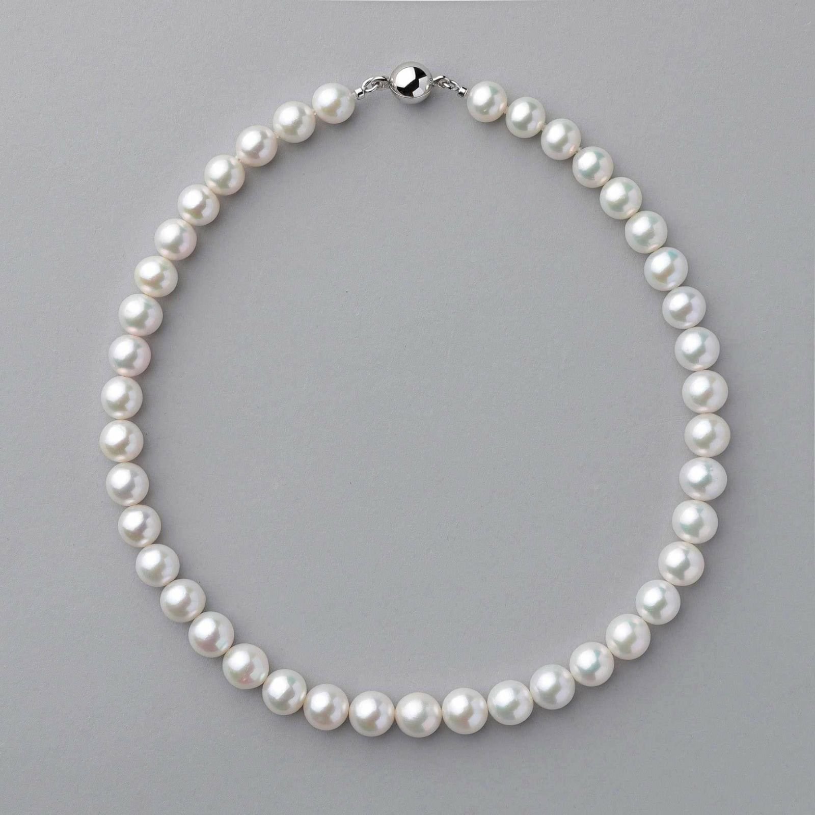 Freshwater Pearl Necklace, 9-10mm, 42cm Length, with 925 Silver Magnetic Clasp